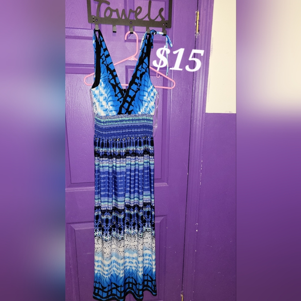 Ashley Stewart Blue and Black Sleeveless Sundress